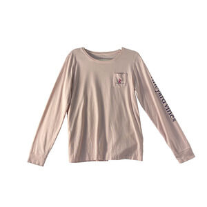 Vineyard Vines Breast Cancer Pocket T Shirt Women’s M Pink Long Sleeve Whale